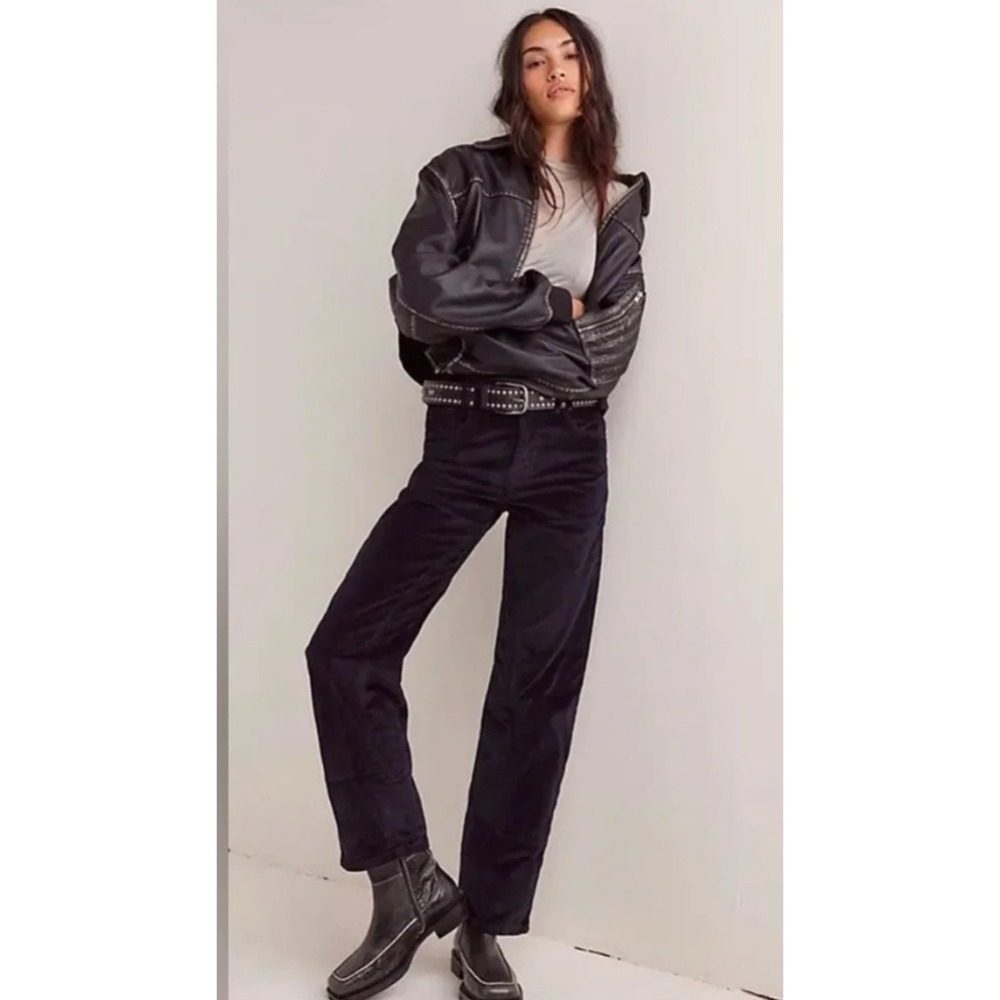 Free People We The Free RiskTaker High Rise Straight Corduroy Pants Black 27 NEW